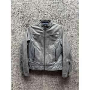 The Leather Company New York Slim Fit Leather Biker Jacket Gray Women's Size M